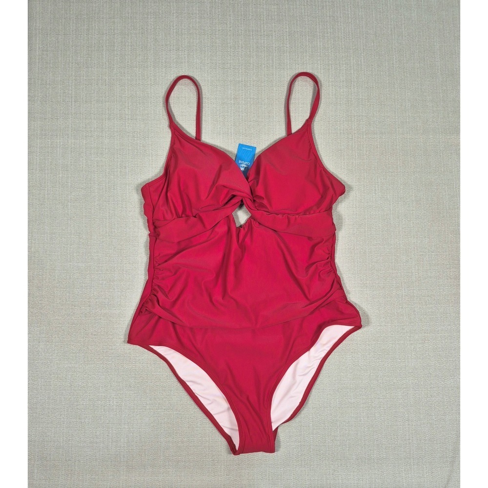 Cupshe Women Burgundy Red Ruched Twist Front Tummy Control One Piece Swimsuit XL